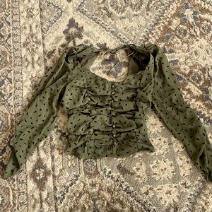 Olive Green Ruched Women's Top